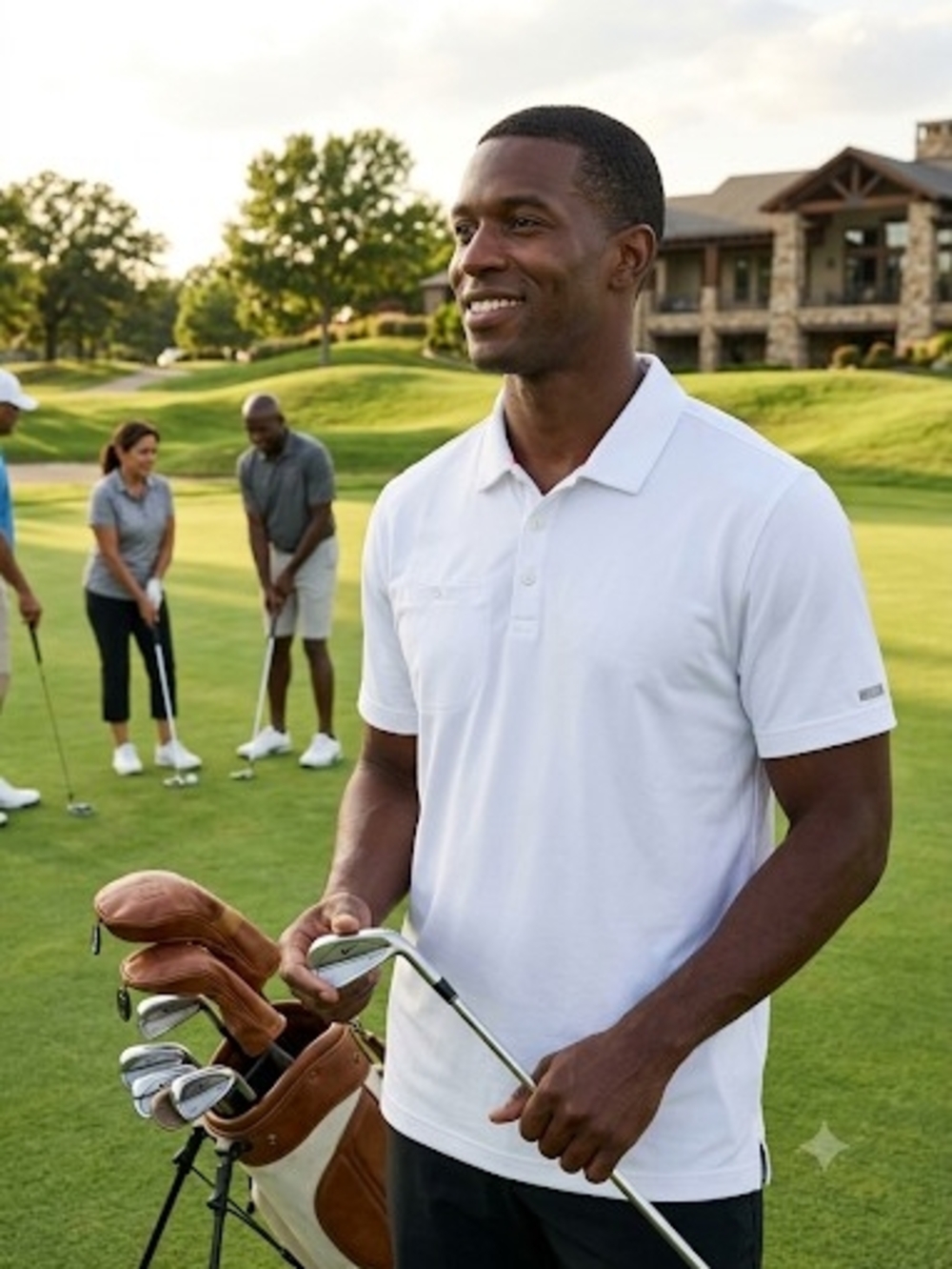 Nike Dri Fit White Golf Polo Shirt with Subtle Blue Neck Trim Flap Pocket XL